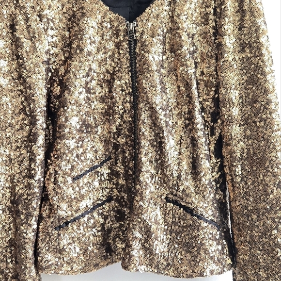 W118 by Walter Baker Gold Sequin Long Sleeve Jacket Small - Picture 4 of 10